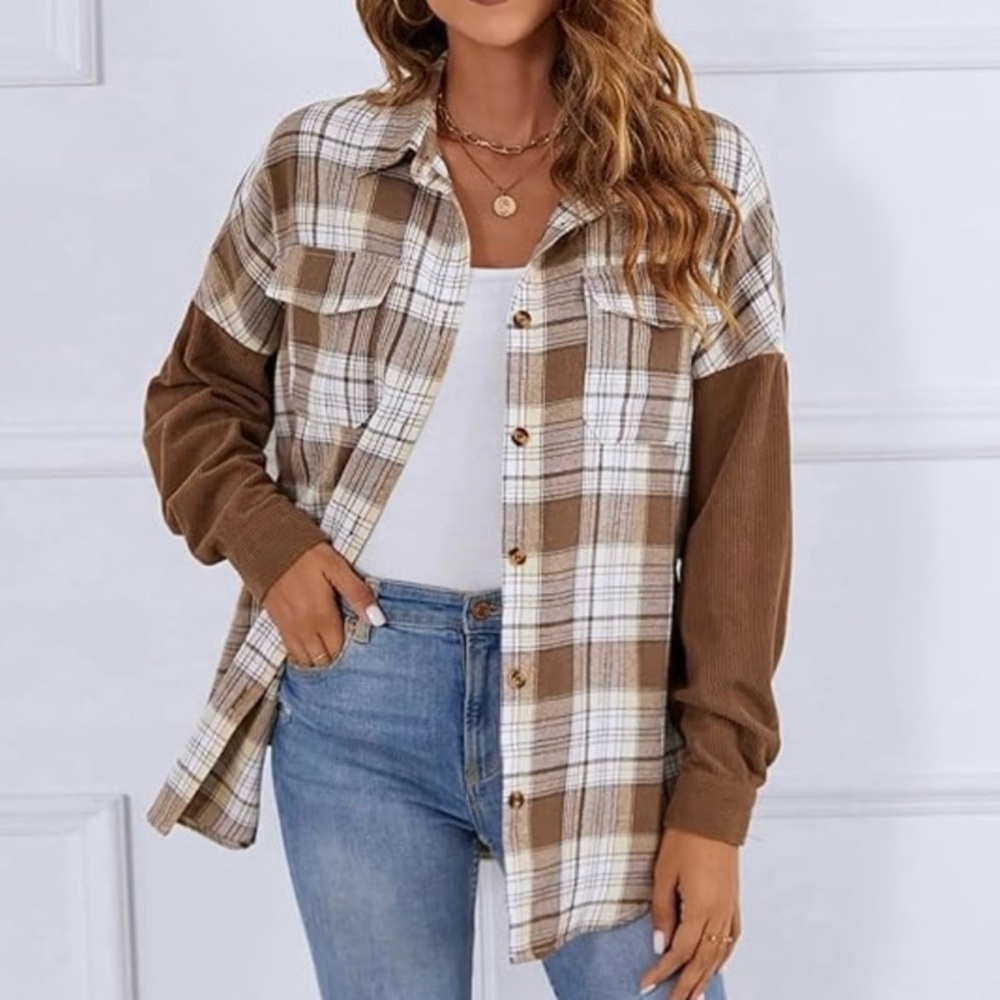 NWOT BMJL Women's Oversized Button Down Corduroy Shacket in Brown Size M